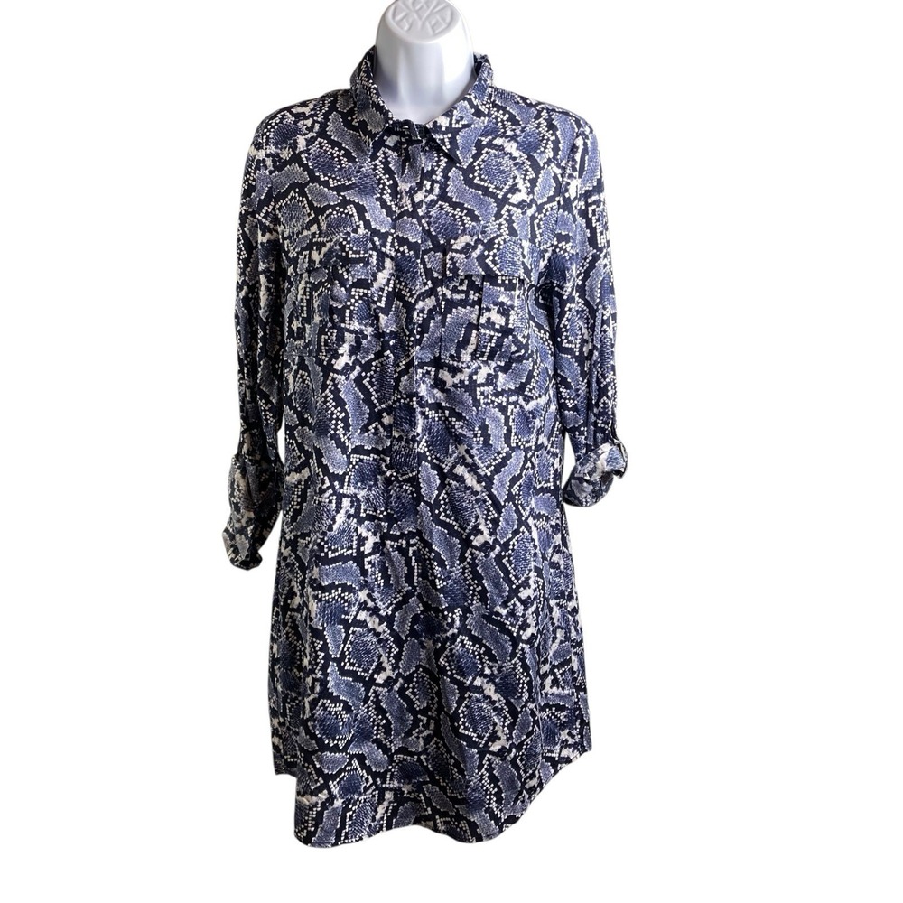 Banana Republic Women's Blue Snakeskin Shirt Dress Sz 4 White‎ Lotus Vibes